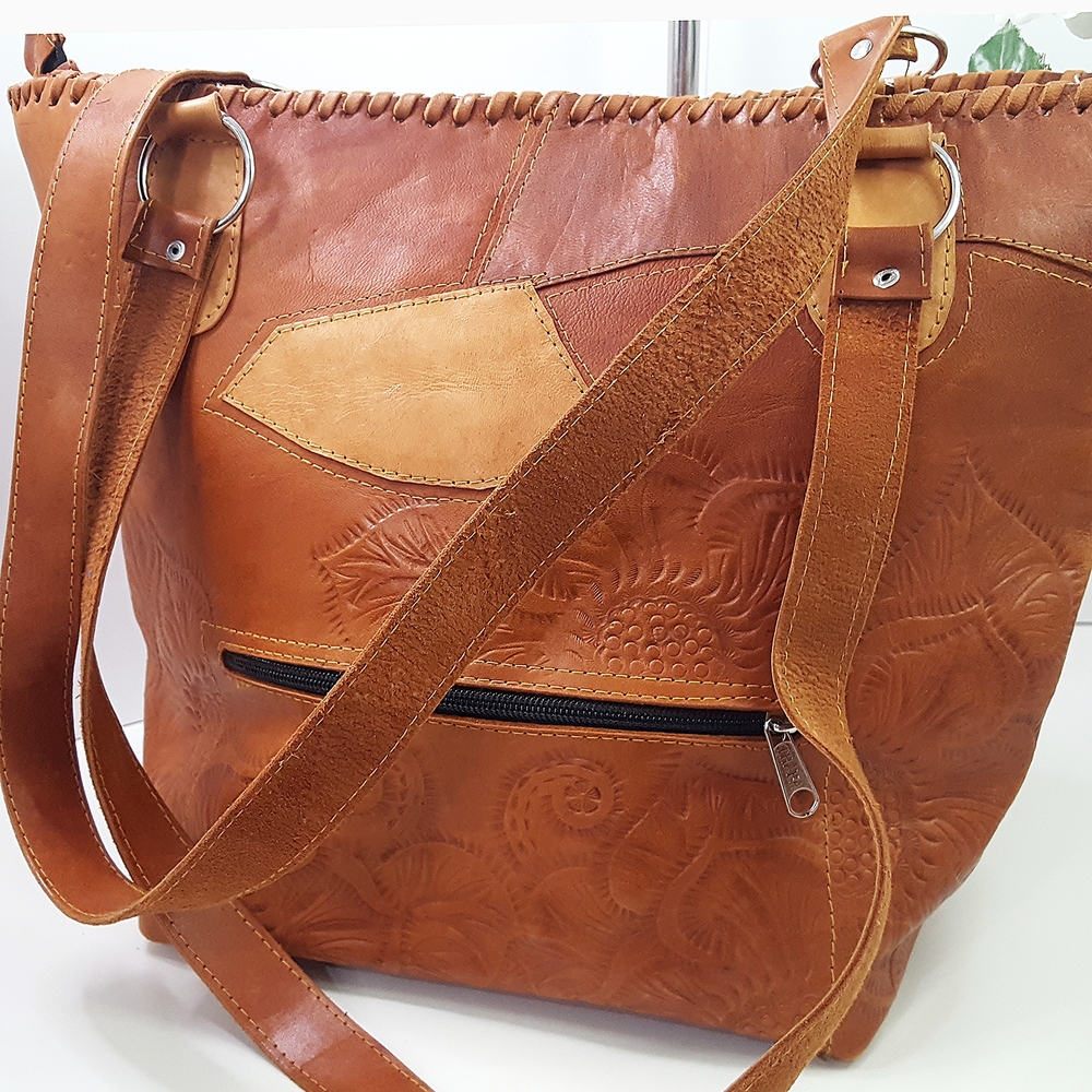 Hand-Tooled🌾Boho Floral Embossed Brown Leather Tote Shoulder Bag